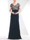Sheath/Column V-neck Chiffon Tulle Sweep Train with Sequins Prom Dresses #UKM020103808