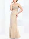Sheath/Column Scoop Neck Tulle Chiffon Floor-length with Crystal Detailing Prom Dresses #UKM020103825