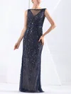 Sheath/Column Scoop Neck Tulle Lace Sweep Train with Sashes / Ribbons Prom Dresses #UKM020103826
