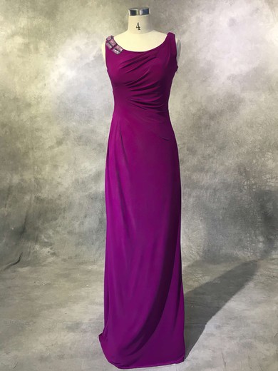 Sheath/Column Scoop Neck Jersey Floor-length Beading Prom Dresses #UKM020104121