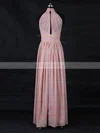 Chiffon High Neck A-line Floor-length with Ruffles Bridesmaid Dresses #UKM01013116