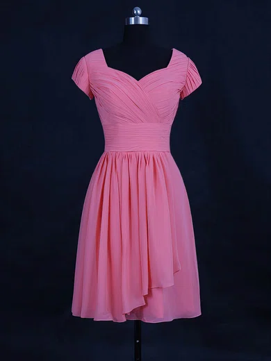 Chiffon V-neck A-line Short/Mini with Ruffles Bridesmaid Dresses #UKM01013120