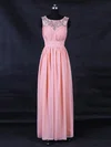 Lace Chiffon Scoop Neck A-line Floor-length with Ruffles Bridesmaid Dresses #UKM01013123