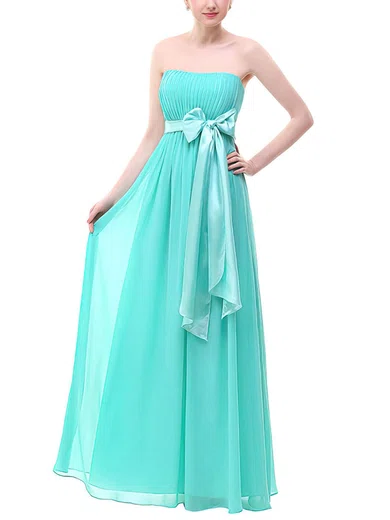 Chiffon Strapless Empire Floor-length with Sashes / Ribbons Bridesmaid Dresses #UKM01013378