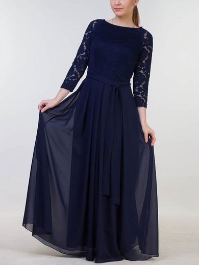 Lace Chiffon Scoop Neck A-line Floor-length with Sashes / Ribbons Bridesmaid Dresses #UKM01013381