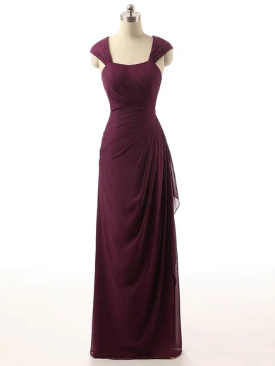 Chiffon Square Neckline Sheath/Column Chapel Train with Ruffles Bridesmaid Dresses #UKM01013398