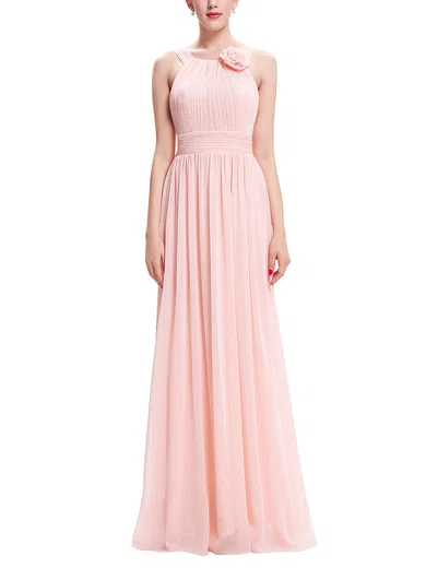 Chiffon Scoop Neck A-line Floor-length with Pleats Bridesmaid Dresses #UKM01013402
