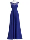 Chiffon Tulle Scoop Neck A-line Floor-length with Beading Bridesmaid Dresses #UKM01013405