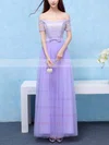 Lace Tulle Off-the-shoulder A-line Ankle-length with Sashes / Ribbons Bridesmaid Dresses #UKM01013406