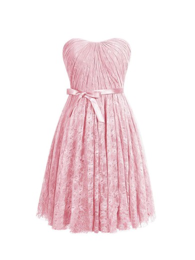 Lace Sweetheart A-line Short/Mini with Sashes / Ribbons Bridesmaid Dresses #UKM01013410