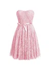 Lace Sweetheart A-line Short/Mini with Sashes / Ribbons Bridesmaid Dresses #UKM01013410
