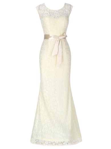 Lace Scoop Neck Trumpet/Mermaid Floor-length with Sashes / Ribbons Bridesmaid Dresses #UKM01013418