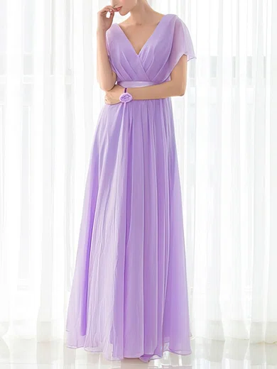 Chiffon V-neck Empire Floor-length with Sashes / Ribbons Bridesmaid Dresses #UKM01013419