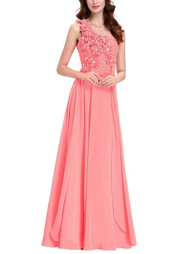 Chiffon One Shoulder A-line Floor-length with Crystal Detailing Bridesmaid Dresses #UKM01013431