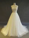 Ball Gown Sweetheart Tulle Chapel Train Wedding Dresses With Beading #UKM00022897