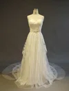 Ball Gown Sweetheart Tulle Court Train Wedding Dresses With Beading #UKM00022902