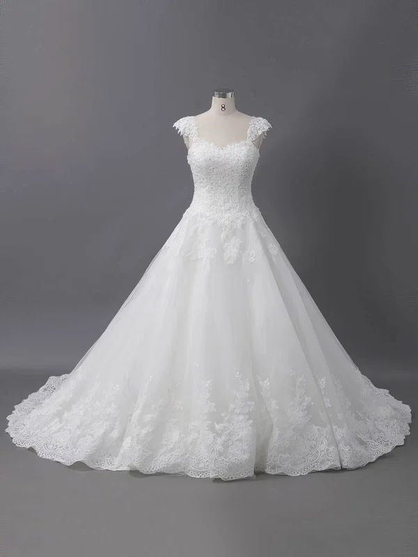 Ball Gown Sweetheart Tulle Sweep Train Wedding Dresses With Appliques Lace #UKM00022907