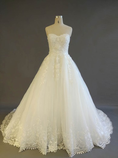 Tulle Sweetheart Ball Gown Court Train with Pearl Detailing Wedding Dresses #UKM00022908