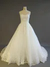 Ball Gown Sweetheart Tulle Court Train Wedding Dresses With Appliques Lace #UKM00022908