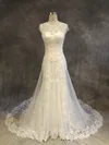 Trumpet/Mermaid Illusion Tulle Chapel Train Wedding Dresses With Appliques Lace #UKM00022919