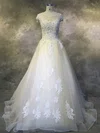 Ball Gown Illusion Tulle Court Train Wedding Dresses With Appliques Lace #UKM00022924