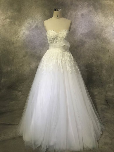 Tulle Sweetheart Ball Gown Floor-length with Sashes / Ribbons Wedding Dresses #UKM00022928