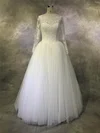 Ball Gown Illusion Tulle Floor-length Wedding Dresses With Appliques Lace #UKM00022932