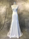 Trumpet/Mermaid V-neck Satin Tulle Court Train Wedding Dresses With Appliques Lace #UKM00022941