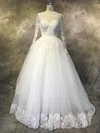 Ball Gown Illusion Tulle Chapel Train Wedding Dresses With Appliques Lace #UKM00022942