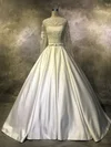 Ball Gown Illusion Satin Court Train Wedding Dresses With Beading #UKM00022943