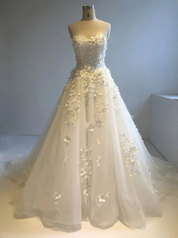 Ball Gown Sweetheart Organza Court Train Wedding Dresses With Appliques Lace #UKM00022946