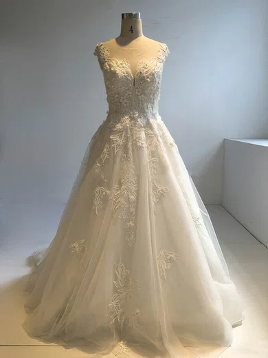 Ball Gown/Princess Illusion Tulle Cathedral Train Wedding Dresses With Beading #UKM00022949