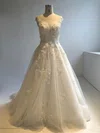 Ball Gown Illusion Tulle Cathedral Train Wedding Dresses With Beading #UKM00022949