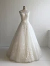 Ball Gown Illusion Tulle Floor-length Wedding Dresses With Appliques Lace #UKM00022951