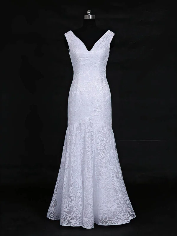 Trumpet/Mermaid V-neck Lace Floor-length Wedding Dresses #UKM00022956