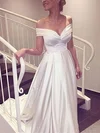 Ball Gown Off-the-shoulder Satin Sweep Train Wedding Dresses With Ruffles #UKM00022957