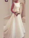 Ball Gown Scoop Neck Satin Sweep Train Wedding Dresses With Bow #UKM00022964