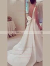 Satin Scoop Neck Princess Sweep Train with Bow Wedding Dresses #UKM00022964