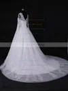 Tulle Scalloped Neck Ball Gown Court Train with Appliques Lace Wedding Dresses #UKM00022967