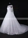 Tulle Scalloped Neck Ball Gown Court Train with Appliques Lace Wedding Dresses #UKM00022967