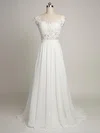 A-line Illusion Chiffon Sweep Train Wedding Dresses With Appliques Lace #UKM00022968