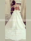 Satin Tulle Scoop Neck Ball Gown Sweep Train with Appliques Lace Wedding Dresses #UKM00022973