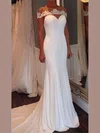 Trumpet/Mermaid Illusion Silk-like Satin Sweep Train Wedding Dresses With Appliques Lace #UKM00022974