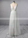Tulle V-neck A-line Sweep Train with Sashes / Ribbons Wedding Dresses #UKM00022975