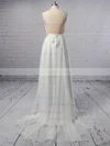 Tulle V-neck A-line Sweep Train with Sashes / Ribbons Wedding Dresses #UKM00022975