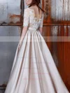 Satin Tulle Scoop Neck Ball Gown Court Train with Sashes / Ribbons Wedding Dresses #UKM00022977