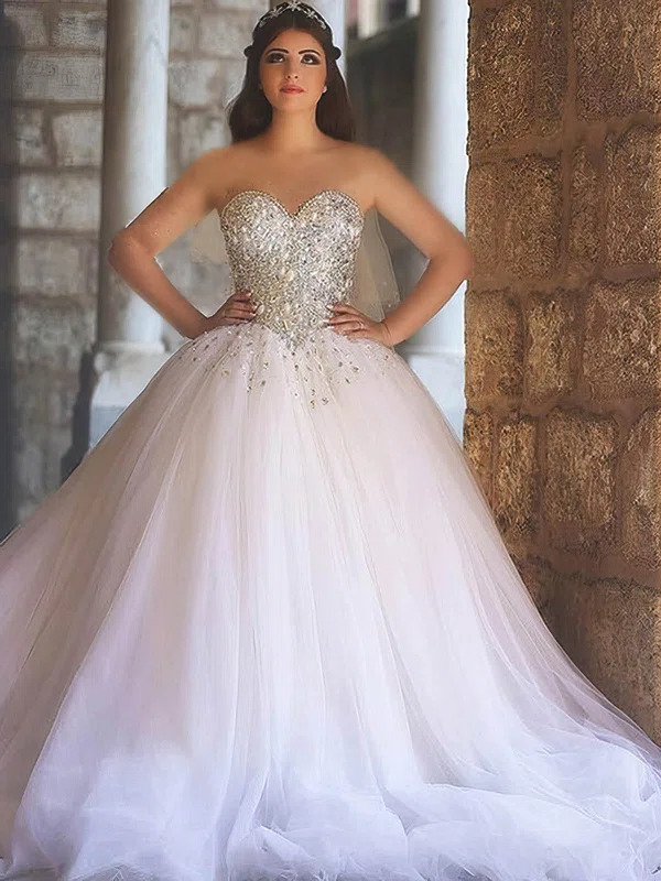 Tulle Sweetheart Ball Gown Court Train with Crystal Detailing Wedding Dresses #UKM00022979
