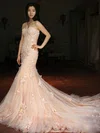 Trumpet/Mermaid Sweetheart Tulle Court Train Wedding Dresses With Appliques Lace #UKM00022981