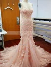Tulle Sweetheart Trumpet/Mermaid Court Train with Appliques Lace Wedding Dresses #UKM00022981