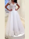 Ball Gown/Princess V-neck Tulle Sweep Train Wedding Dresses With Sashes / Ribbons #UKM00022982